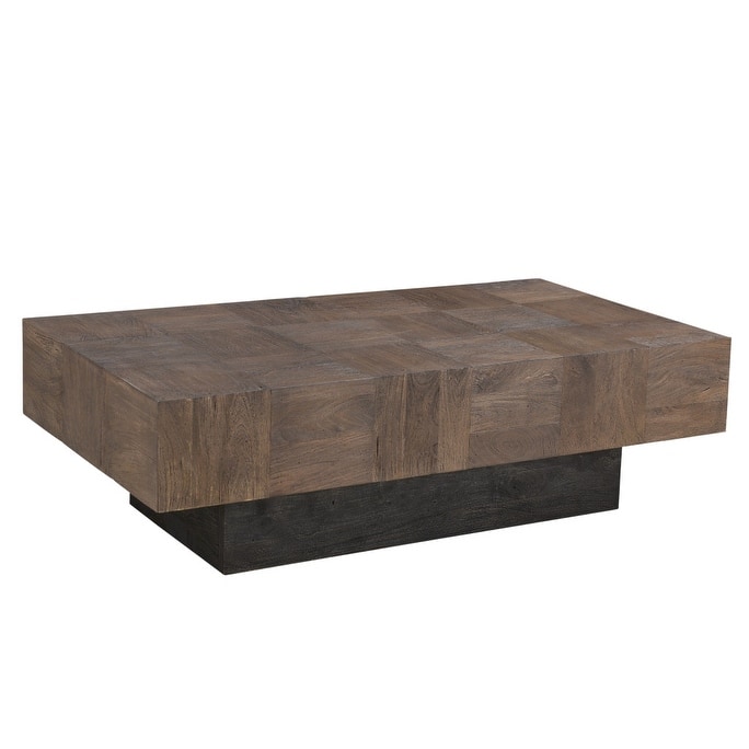 HomeRoots 59" Dark Brown and Black Solid Wood Block Coffee Table - 59